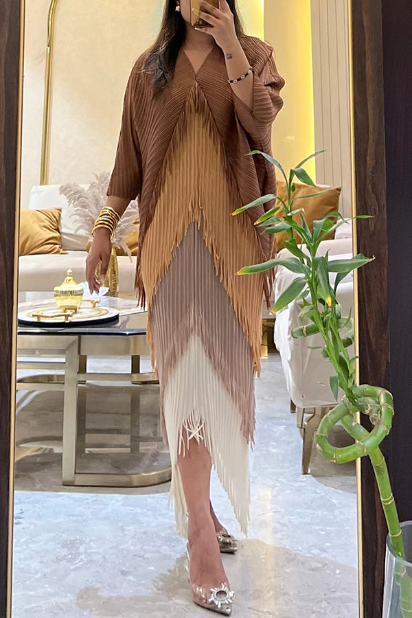 Fashionable Color-blocked Multi-layered Tassel Loose Midi Dress prettylilygal Fashionable Color-blocked Multi-layered Tassel Loose Midi Dress prettylilygal
