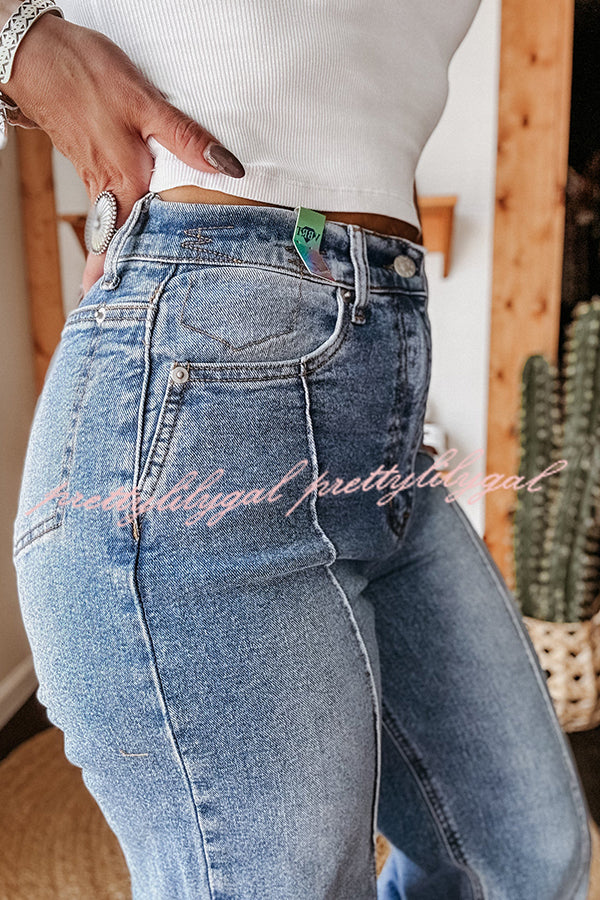 Fashion High Waist Pocket Casual Straight Jeans
