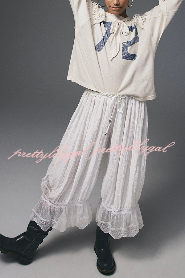 Pastoral Style Elastic Waist Lace Hem Bloomer Pants