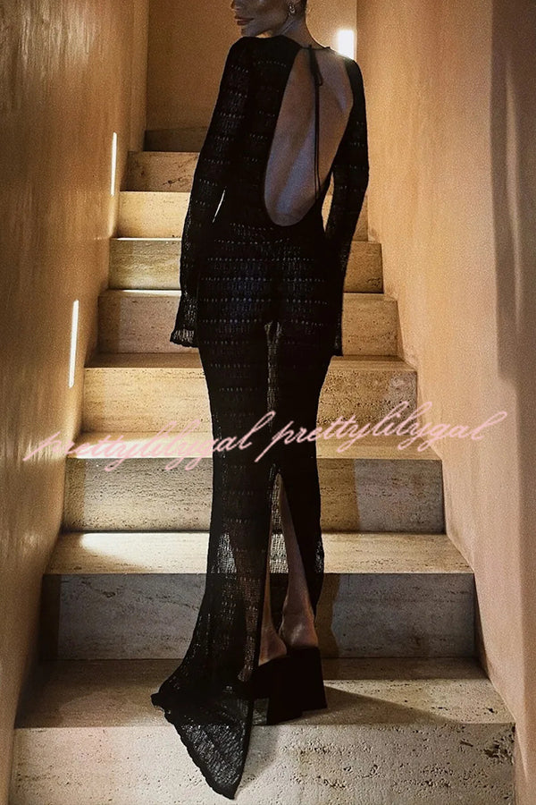 Sexy Backless Long-sleeved Knitted Slim-fit Maxi Dress