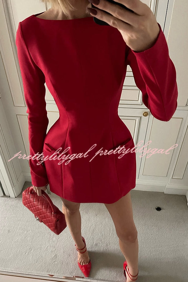 Budding Elegance Bow Detail Boat Neck Long Sleeve Mini Dress