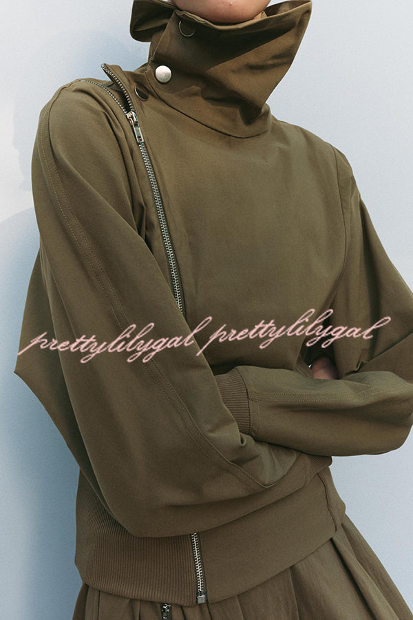 Fashionable High-neck Long-sleeved Zippered Simple Jacket