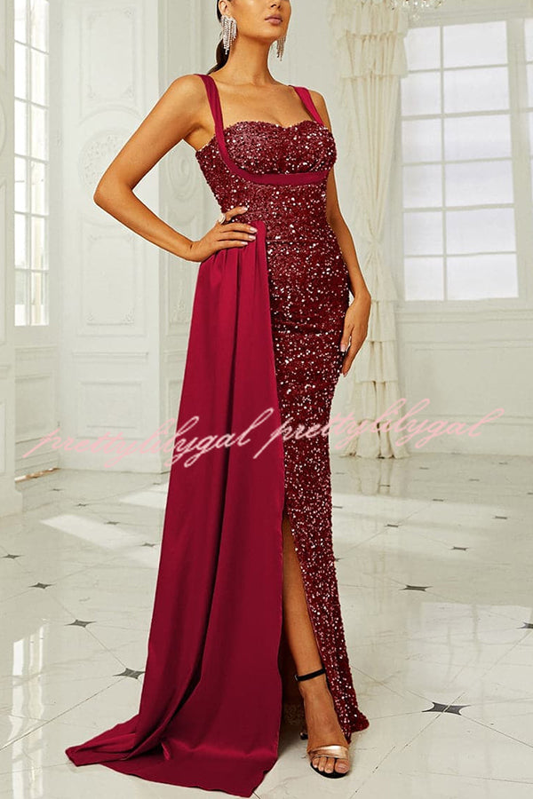 Banquet Sequined Backless Strappy Fishtail Maxi Dress