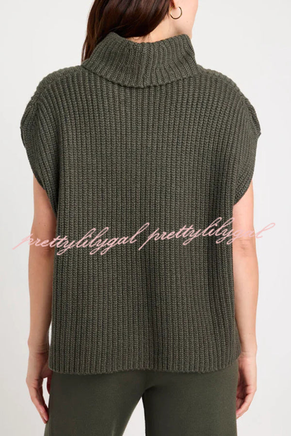 Comfortable and Luxe Knit TurtleNeck Cap Sleeves Lightweight Sweater