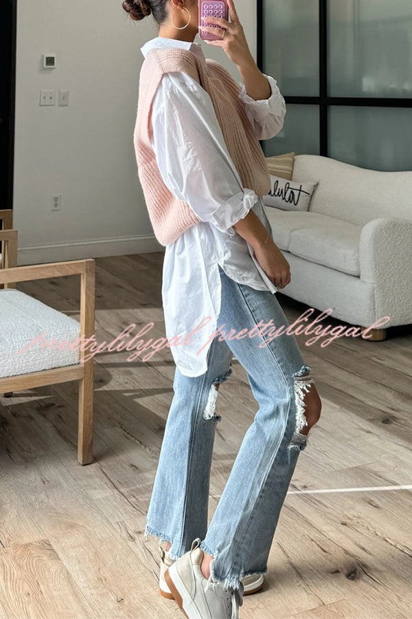 Solid Color V-neck Sleeveless Casual Loose Vest
