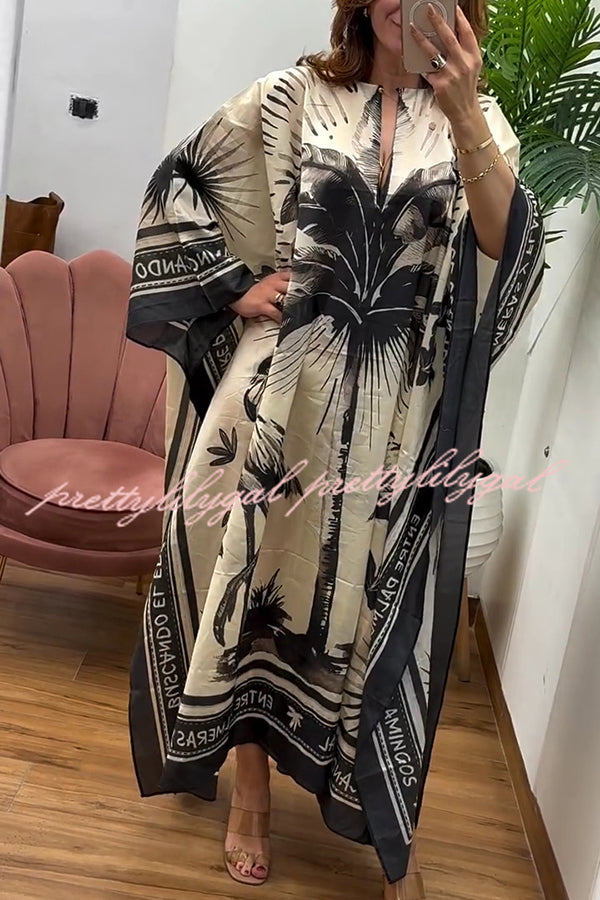 Flora Flamingo Print V-neck Loose Holiday Maxi Dress