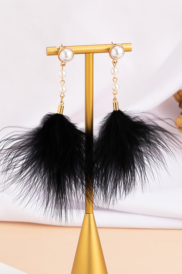 Pearl and Pink Feather Earrings