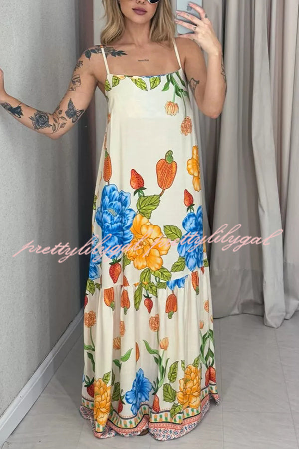 Floral Print Halter Back Loose Pocket Full Hem Maxi Dress