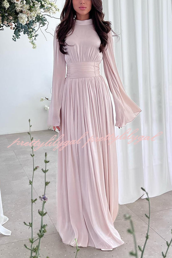 Stylish and Elegant Waist-tie Back Pleated Maxi Dress