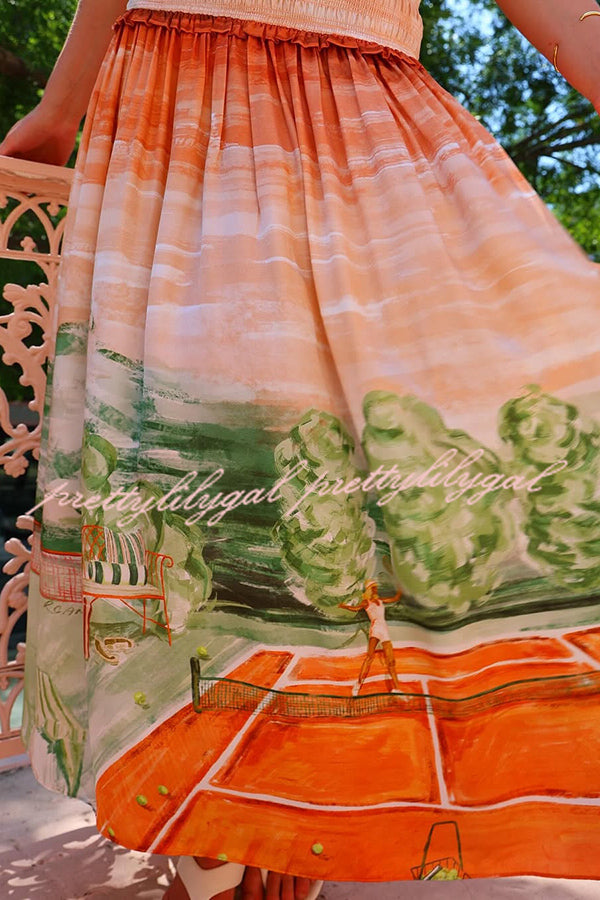 Fairy Tale Town Sunset Unique Print Off Shoulder Smocked Maxi Dress