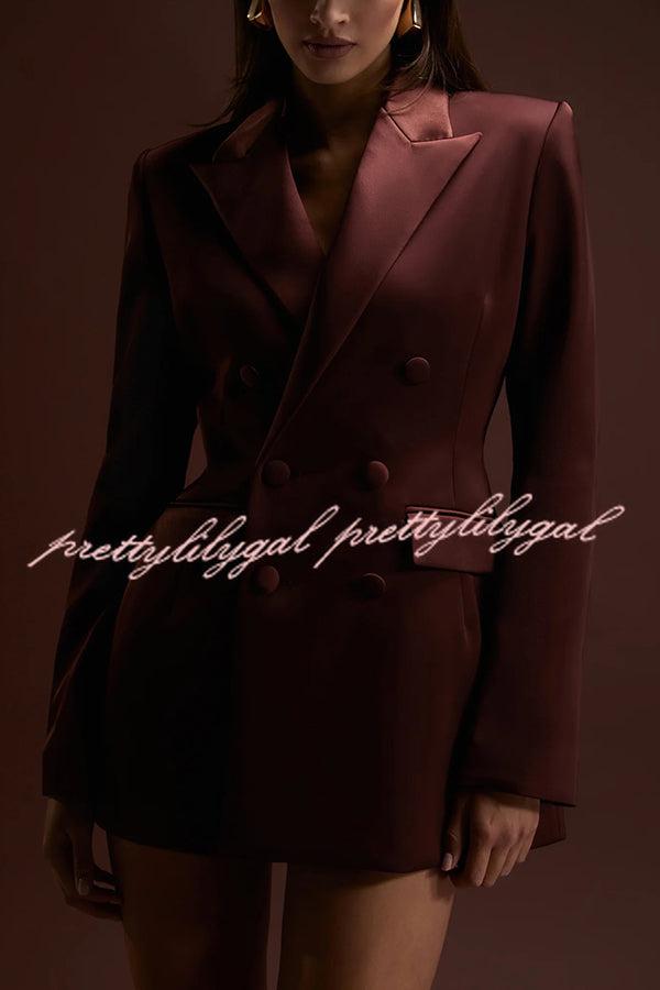 Monica Satin Double-breasted Long Sleeve Peak Lapel Blazer Mini Dress