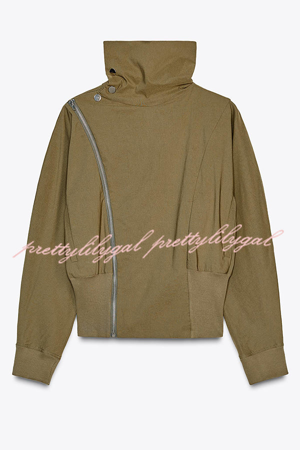Fashionable High-neck Long-sleeved Zippered Simple Jacket