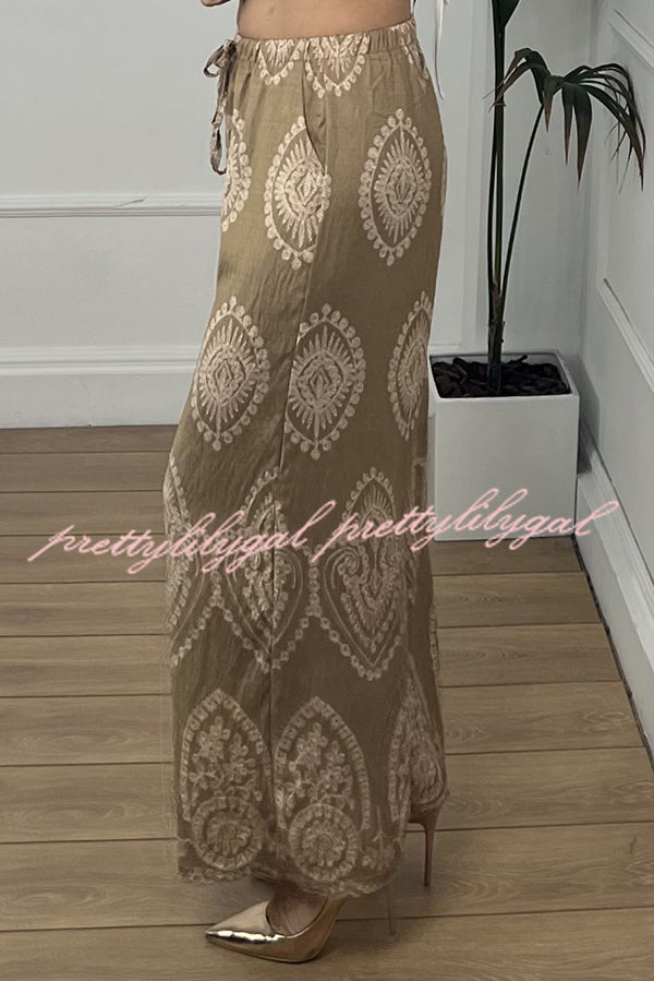 Unique Print Elastic Waist Casual Pocket Wide Leg Pants