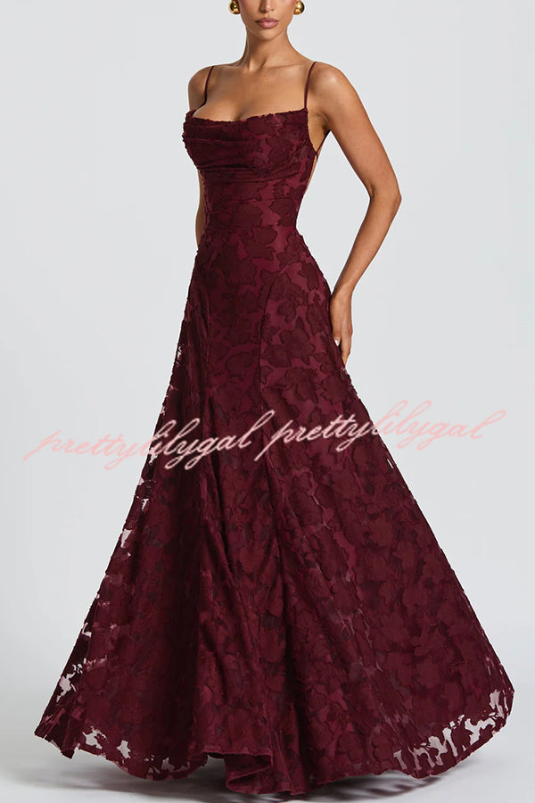 Francis Floral Burnout Jersey Fabric Cowl Neck Back Lace-up Maxi Dress