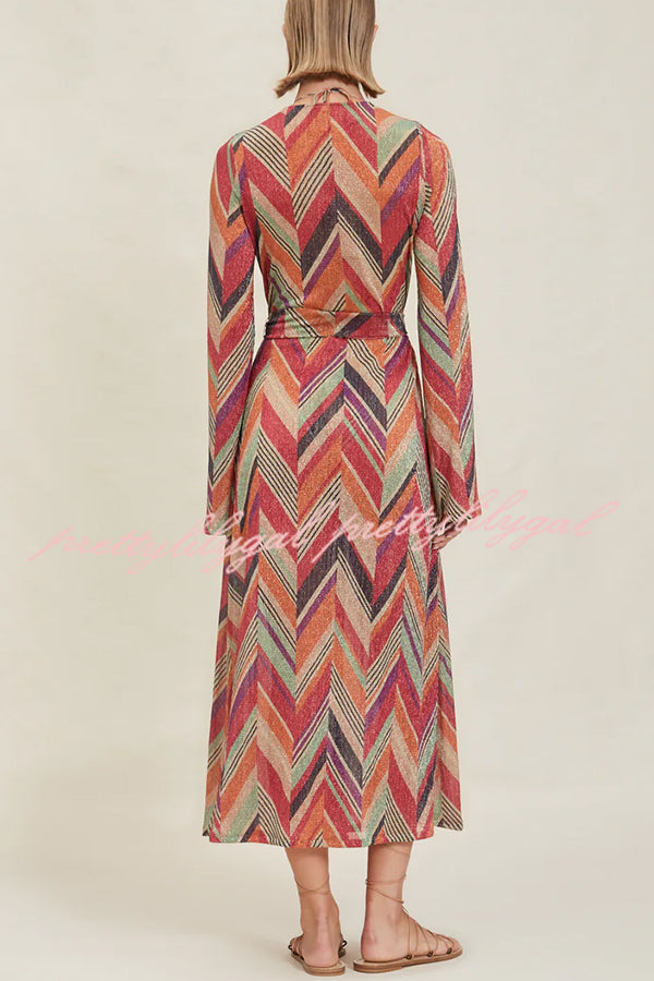 Gypsy Girl Triangle Pattern Tie-up Long Sleeve Midi Cover-up Robe