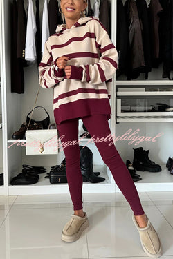 Fashion Loose Casual Hooded Long Sleeve Sweatshirt and Elastic Waist Leggings Set