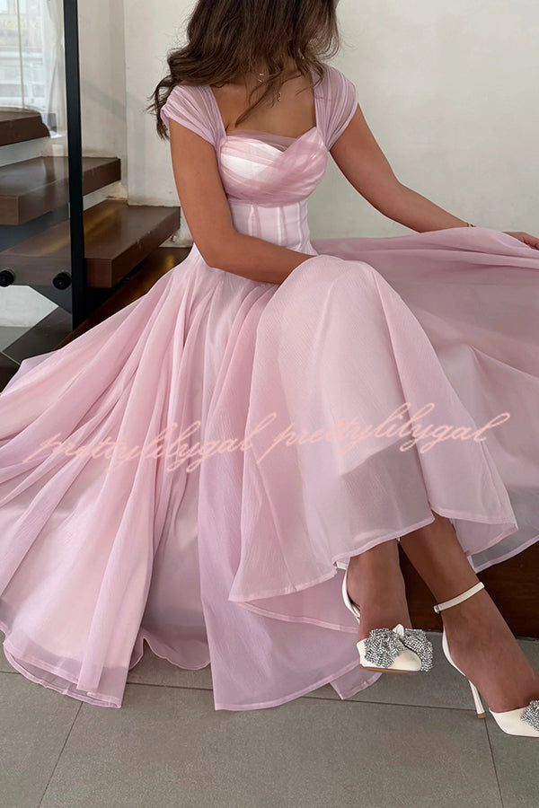 Elegant Sleeveless Waist-cinching Tulle Full-hem Maxi Dress