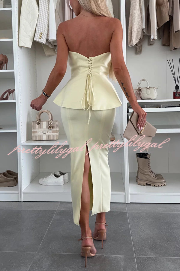 Sexy Tube Backless Lace-up Top and Slim Slit Midi Skirt Set