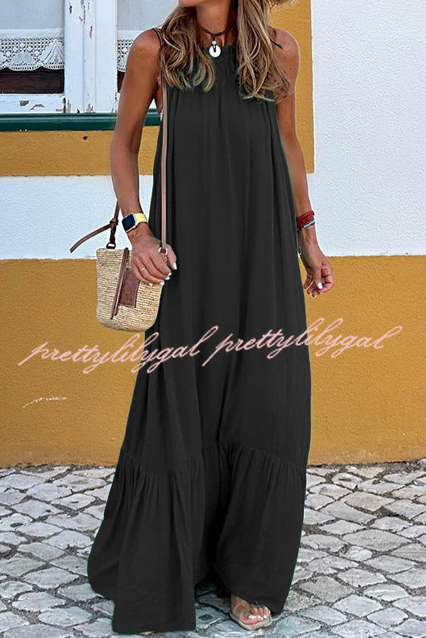 Summer Colors Elastic Neckline A-line Loose Maxi Dress