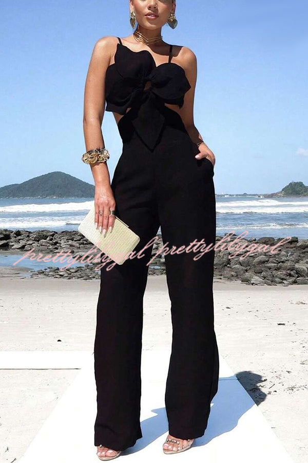 Three-dimensional Flower Accessories Hollow Pocket Jumpsuit