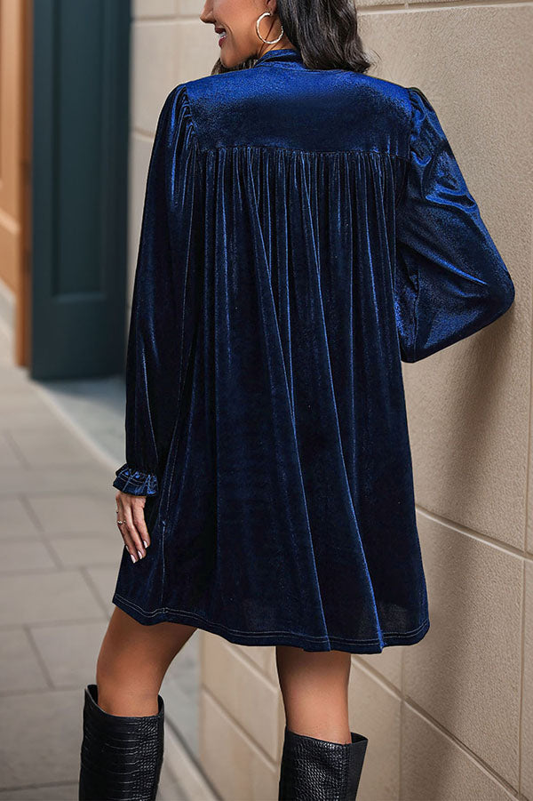 Solid Color Velvet V-Neck Long Sleeve Loose Mini Dress