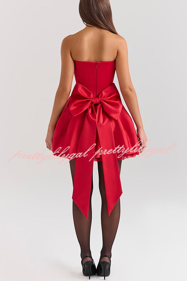 strapless open back dress Stylish Sleeveless Off-shoulder Elegant Large Bow Mini Dress – prettylilygal