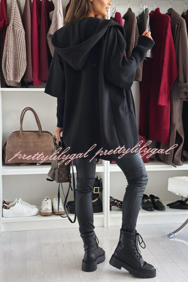 Solid Color Loose Pocket Hooded Long Sleeve Jacket