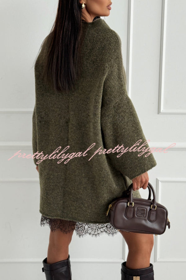 Cozy Ember Knit High Neck Long Sleeve Relaxed Sweater Mini Dress