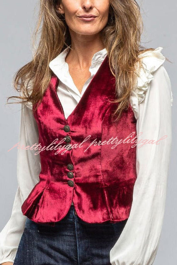 Retro Gold Velvet V-neck Sleeveless Vest