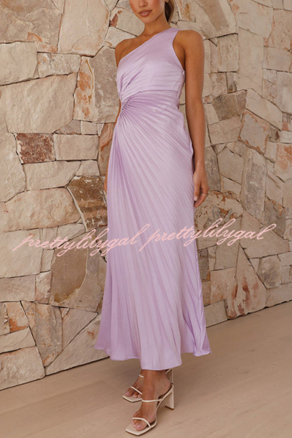 Charming One Shoulder Lace Up Cutout Pleated Maxi Dress