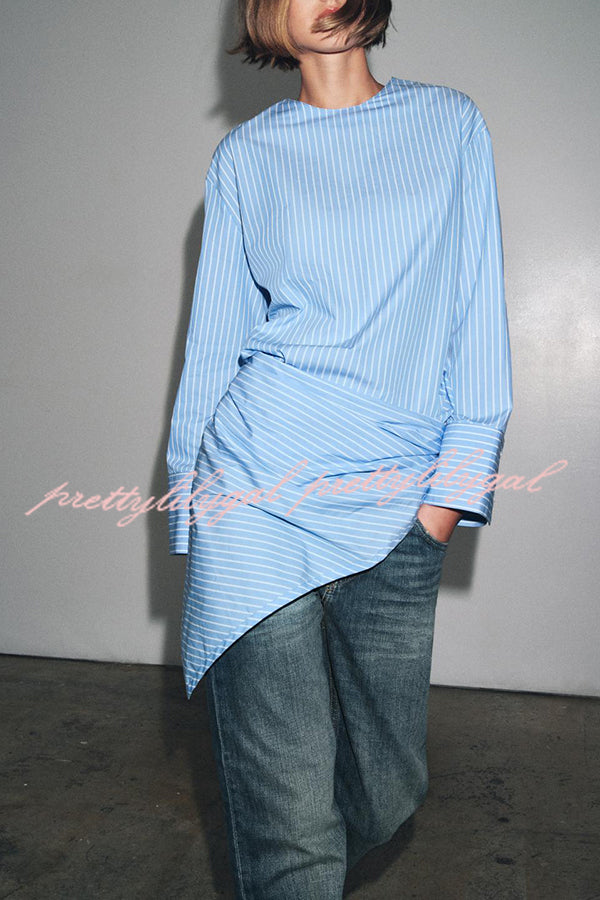 Meliora Striped Multi Position Scarf Long Sleeve H-line Shirt