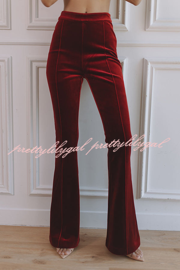Delicate Daze Velvet High Rise Elastic Waist Flare Pants