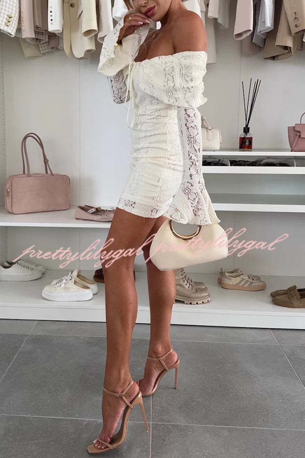 Solid Color Lace Off Shoulder Lace Sexy Slim Mini Dress