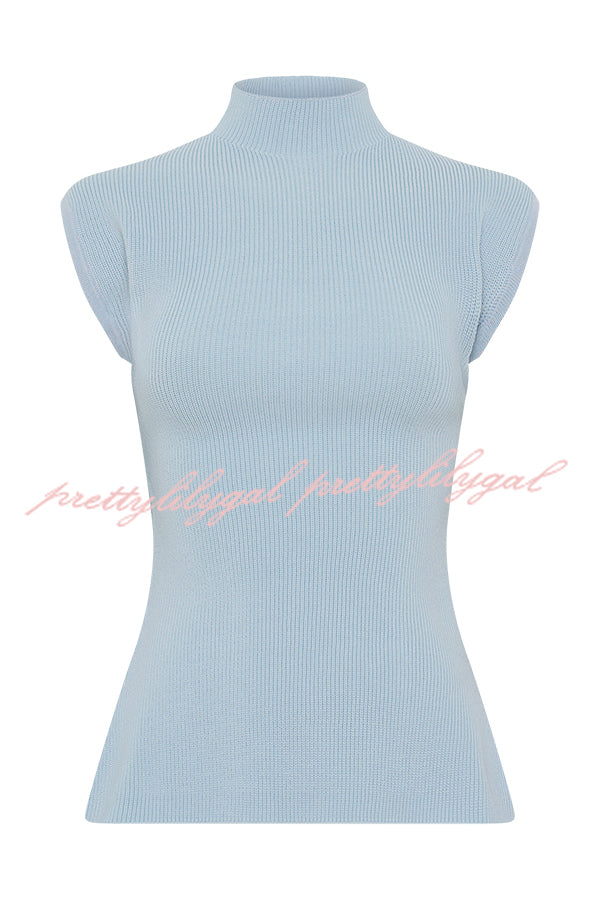 Effortless Chic Ribbed Knit High Neck Open Back Stretch Top