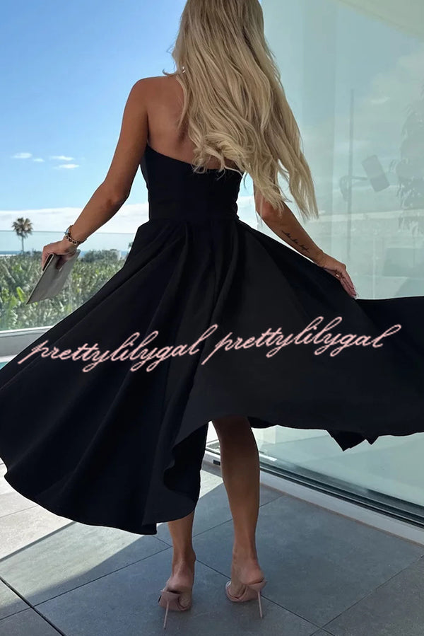Sweet Cascade Solid Color Off Shoulder Pocket Full Hem Midi Dress