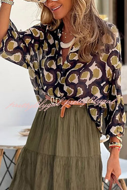 Unique Printed Lapel Button-down Loose Casual Shirt