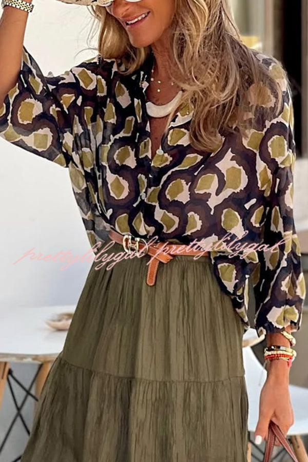 Unique Printed Lapel Button-down Loose Casual Shirt