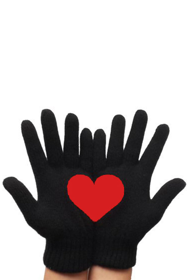 Heart Print Knitted Gloves