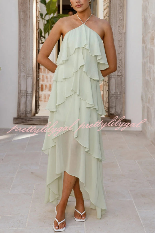ruffle and ready chiffon halter maxi dress Mariah Pink Chiffon Ruffle Halterneck Maxi Dress