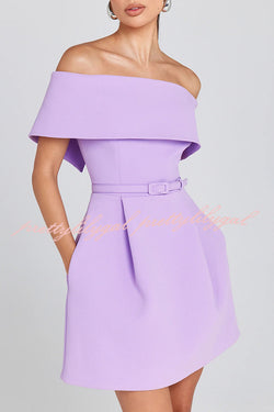 Elegant Evening Lapel Bandeau Removable Belt Pocketed Mini Dress