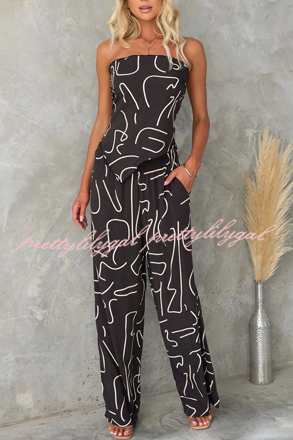 Fun Printed Off The Shoulder Top and Elastic Waist Pocket Pants Set