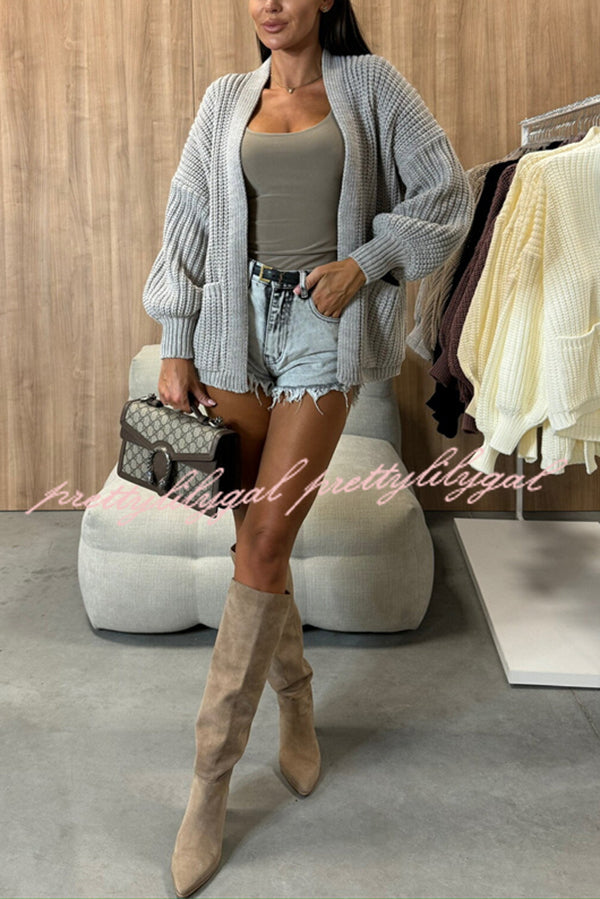 Solid Color V-neck Long-sleeved Casual Knitted Cardigan