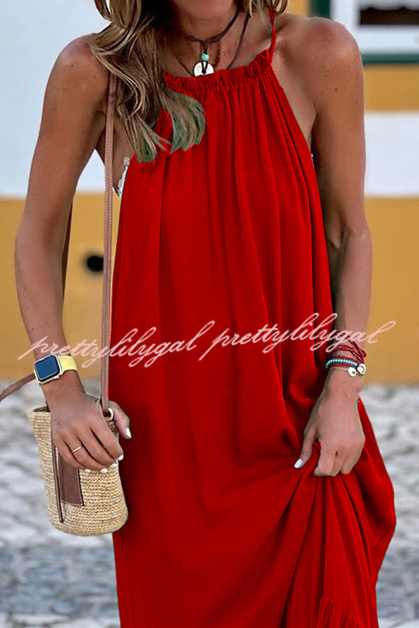 Summer Colors Elastic Neckline A-line Loose Maxi Dress