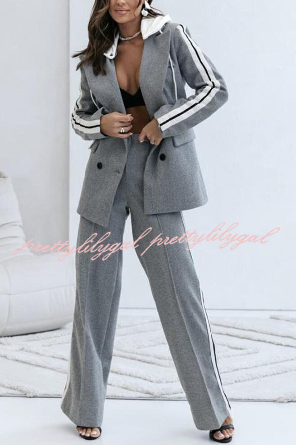 Easy Street Sporty Patchwork Button Up Lapel Hooded Blazer