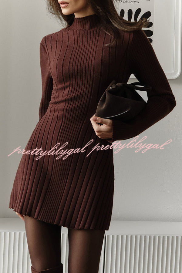 Solid Color Long-sleeved Slim-fit Elegant Knitted Mini Dress