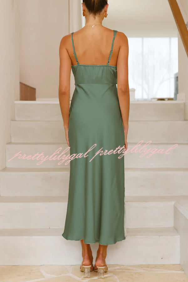 Satin Solid Color Elegant Sling Waist Open Back Maxi Dress