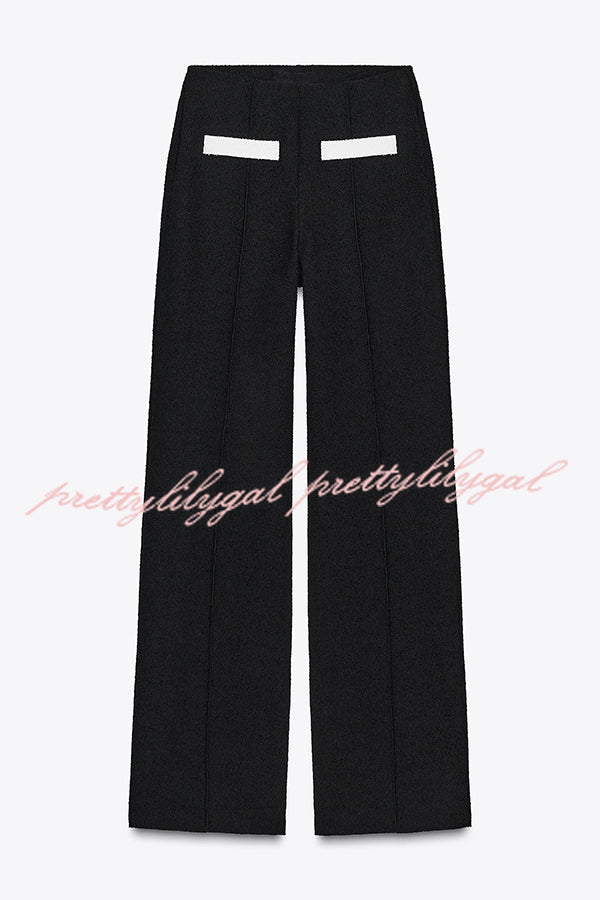Fashion Contrast Color Stretch High Waist Casual Straight Pants