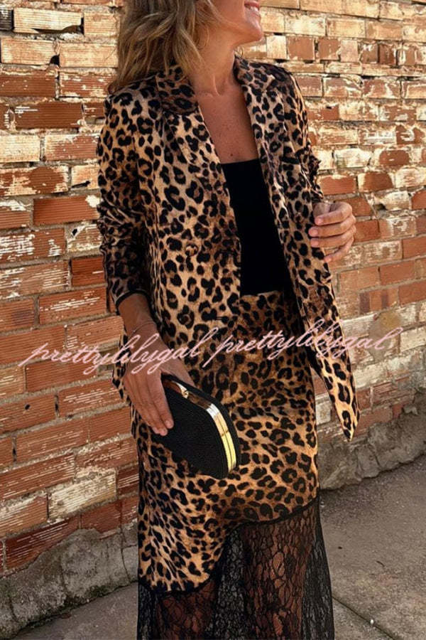 Coco Lady Leopard Print Long Sleeve Lapel Blazer