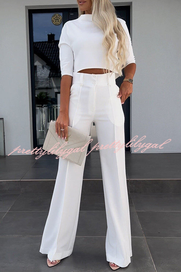 Luisa High Neck Half Sleeve Crop Top and High Rise Pocketed Flare Pants Set