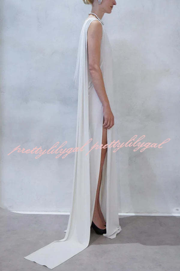 Utterly Perfect Back Drape Cowl Lightweight Slit Stretch Maxi Dress